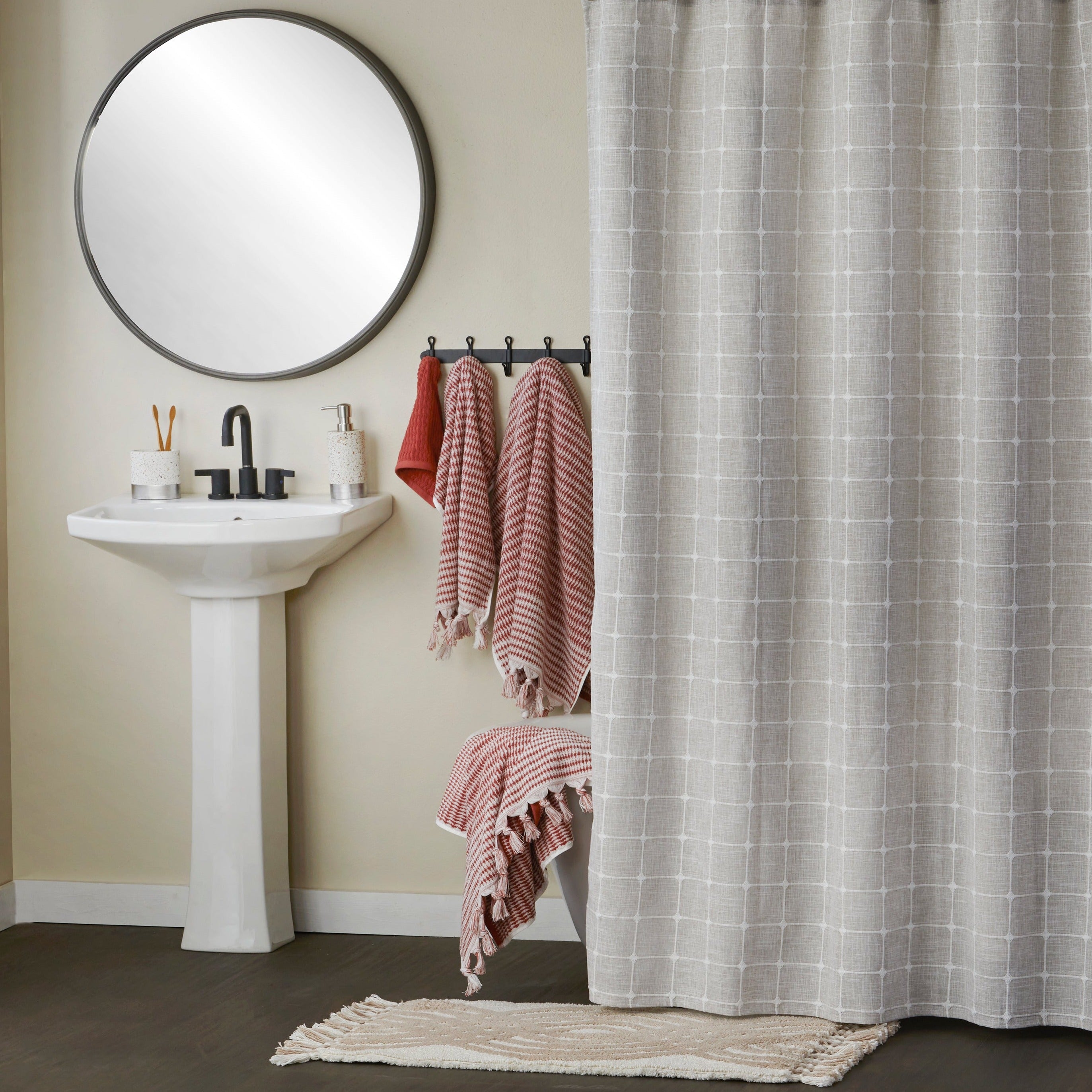 Windowpane Texture Fabric Shower Curtain, Neutral SKL Home