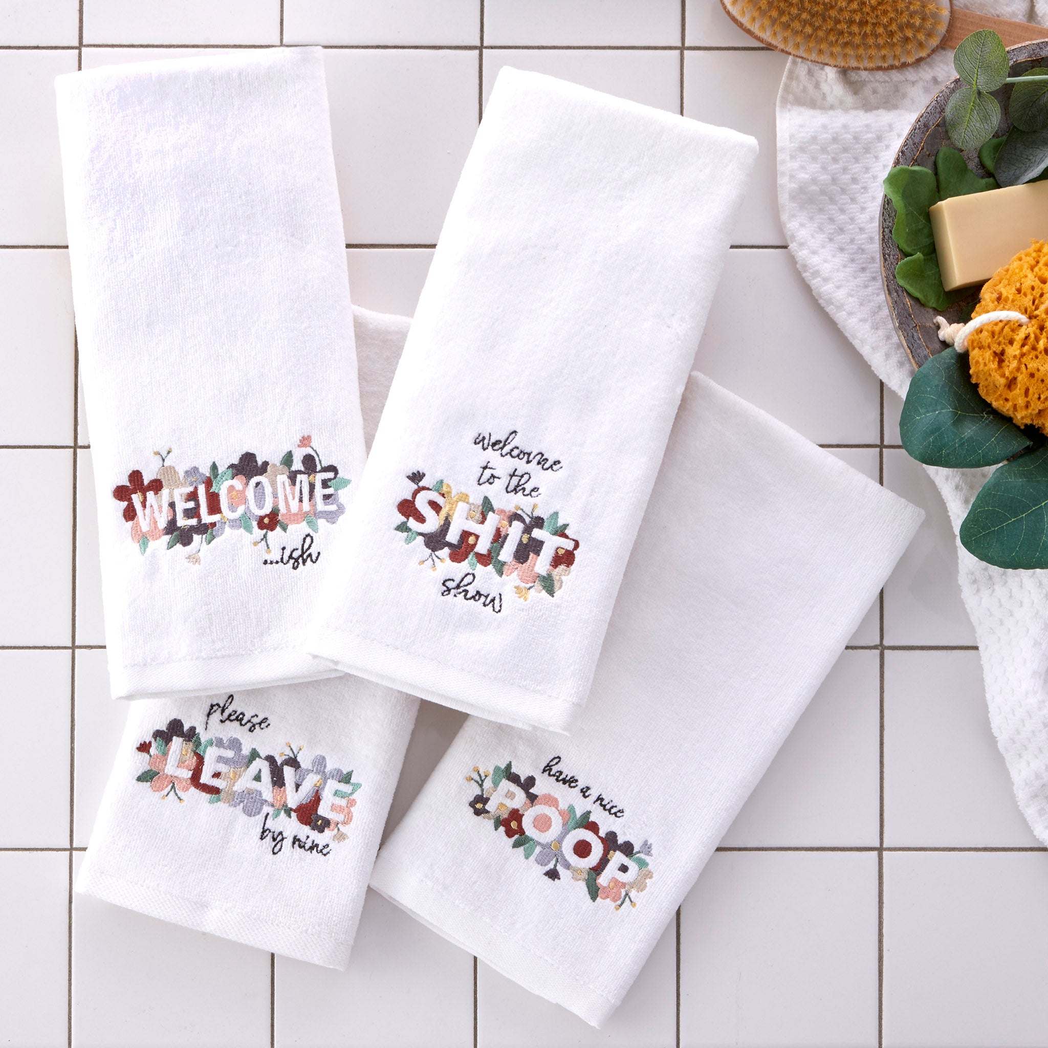 COWEB Boho Botanical Bathroom Hand Towels Set Of 4, Relax Breathe Soak Unwind Decorative Hand Towels, Gym Yoga Spa Bathroom Decor, Boho