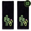 Neon Cactus 2-Piece Hand Towel Set, Black