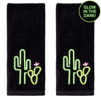 Neon Cactus 2-Piece Hand Towel Set, Black