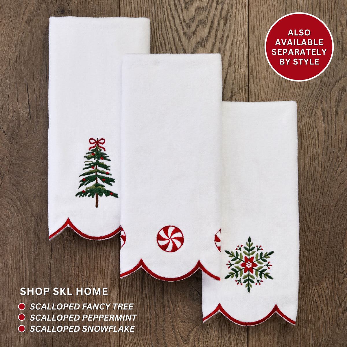 Scalloped Holiday 3-Piece Hand Towel Gift Set, White