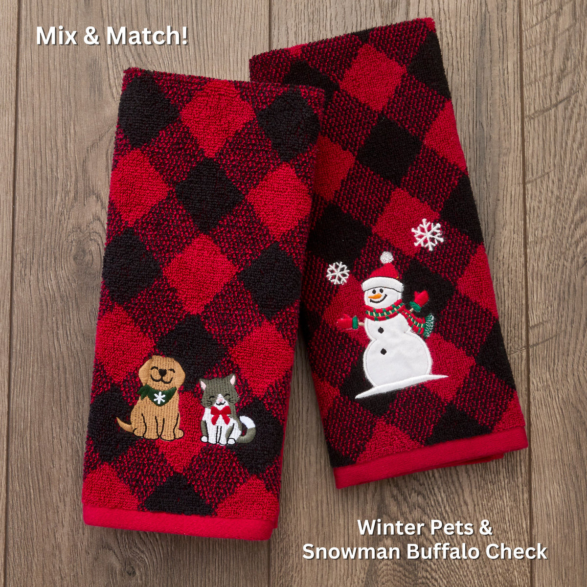 Winter Pets 2-Piece Hand Towel Set, Red