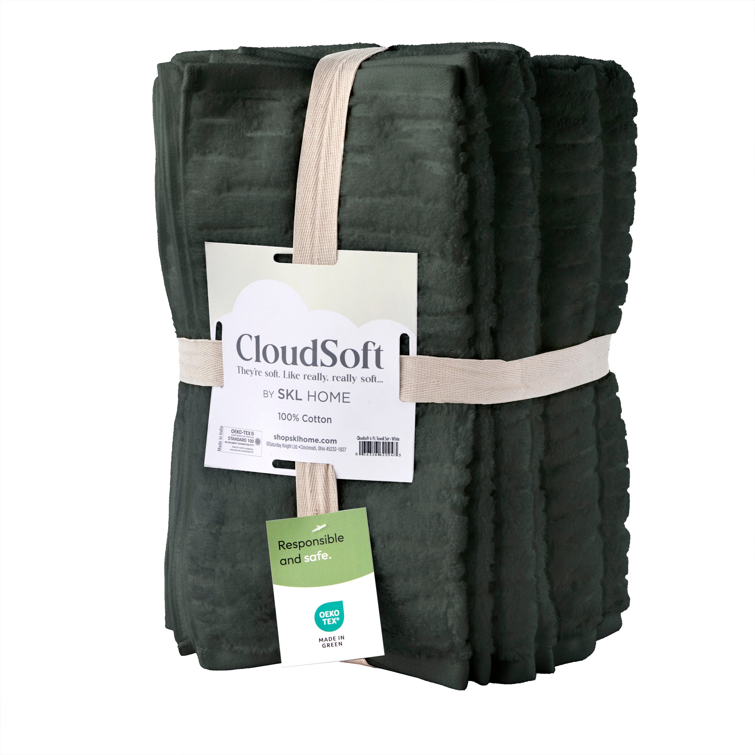 CloudSoft Cotton Luxury 6-Piece Towel Set, Green Pine