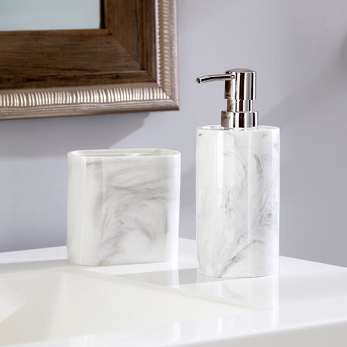 Marble Swirl Toothbrush Holder, White/Gray