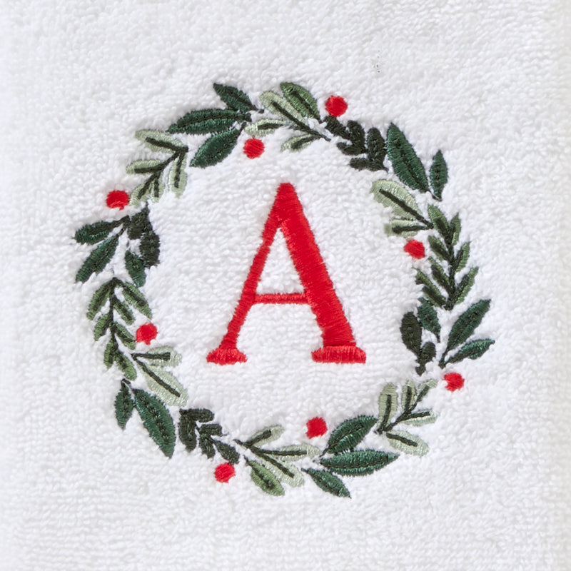 Wreath Monogram “A” 2-Piece Hand Towel Set, White