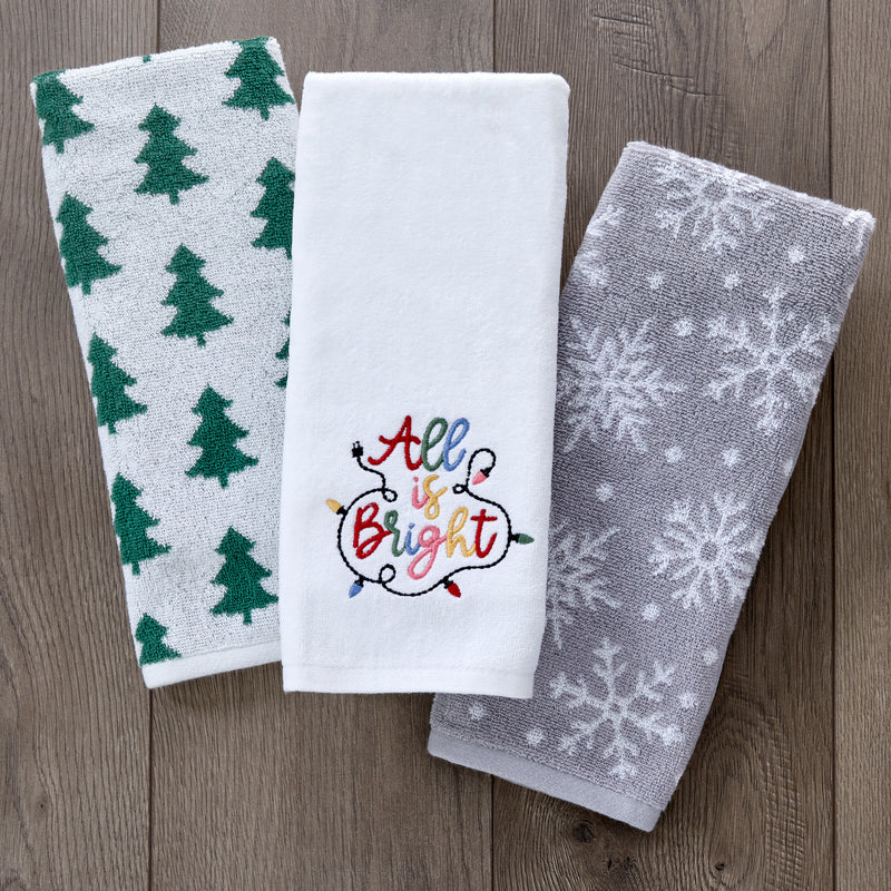 All Is Bright 2-Piece Hand Towel Set, White