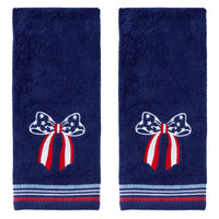 Americana Bow Embroidered 2-Piece Hand Towel Set, Navy