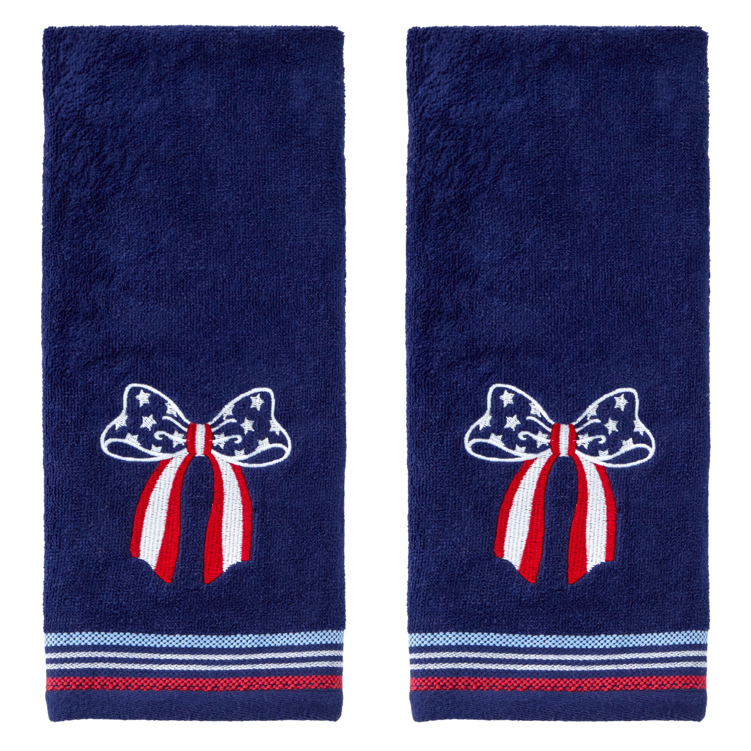 Americana Bow Embroidered 2-Piece Hand Towel Set, Navy