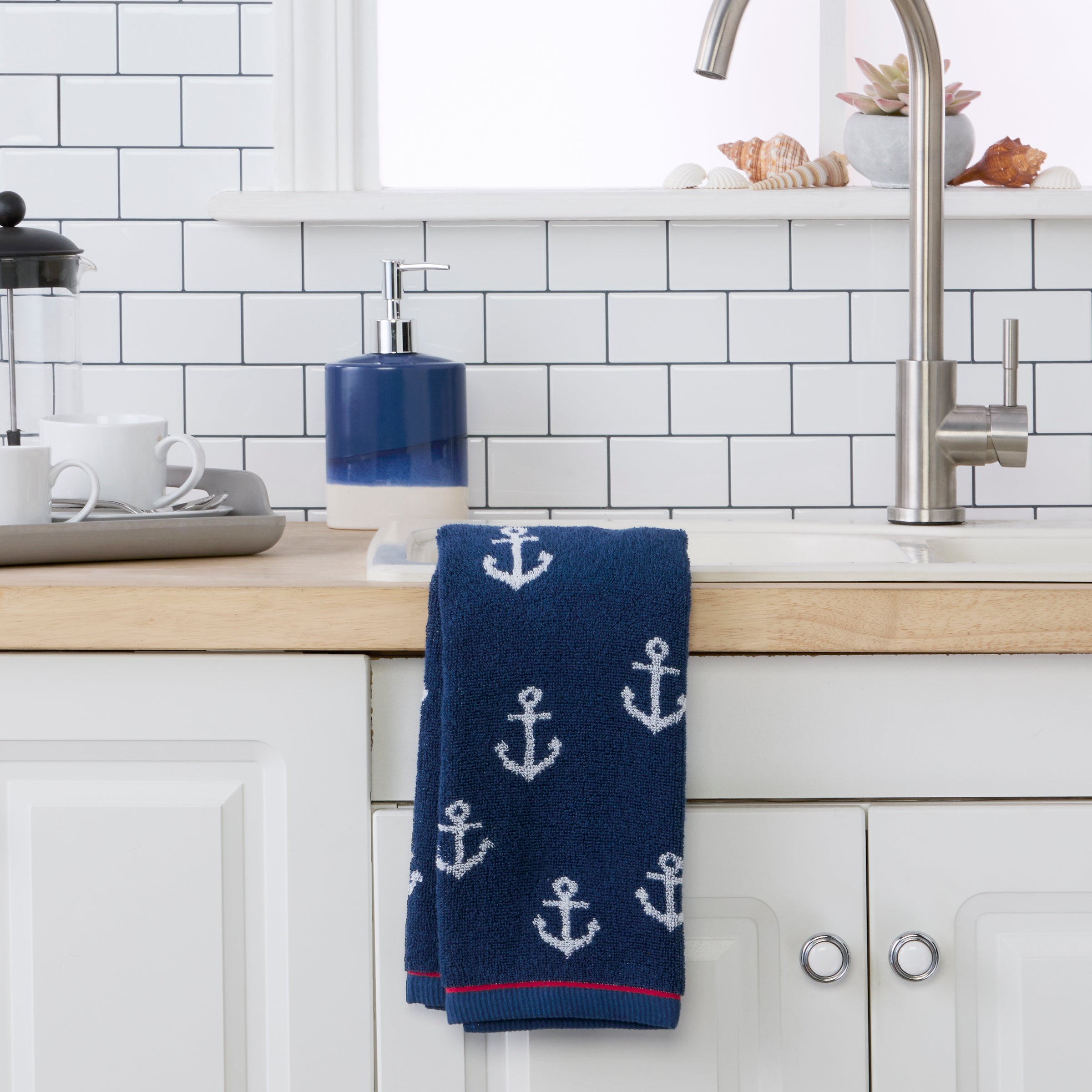 Anchor Jacquard 2-Piece Hand Towel Set, Navy