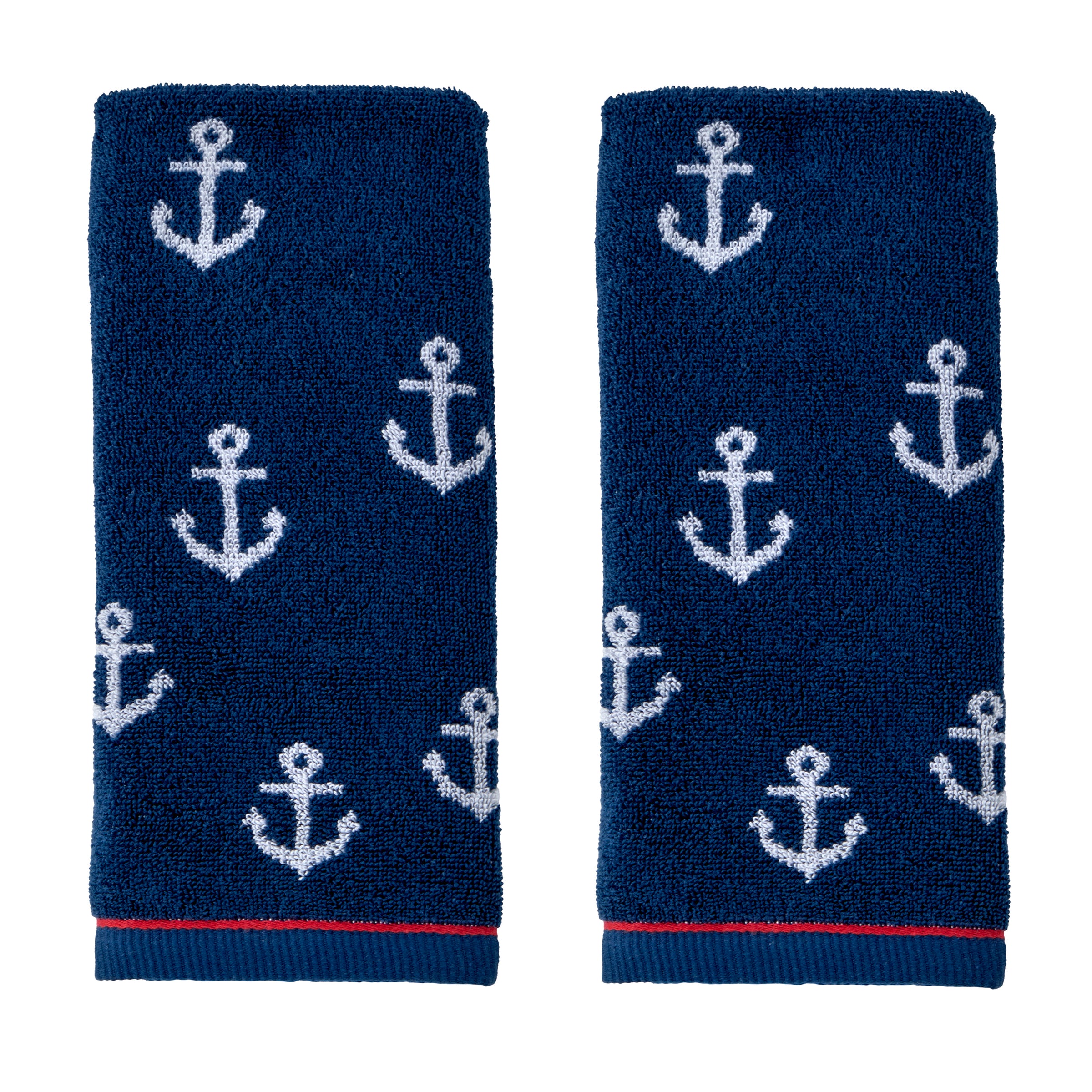 Anchor Jacquard 2-Piece Hand Towel Set, Navy