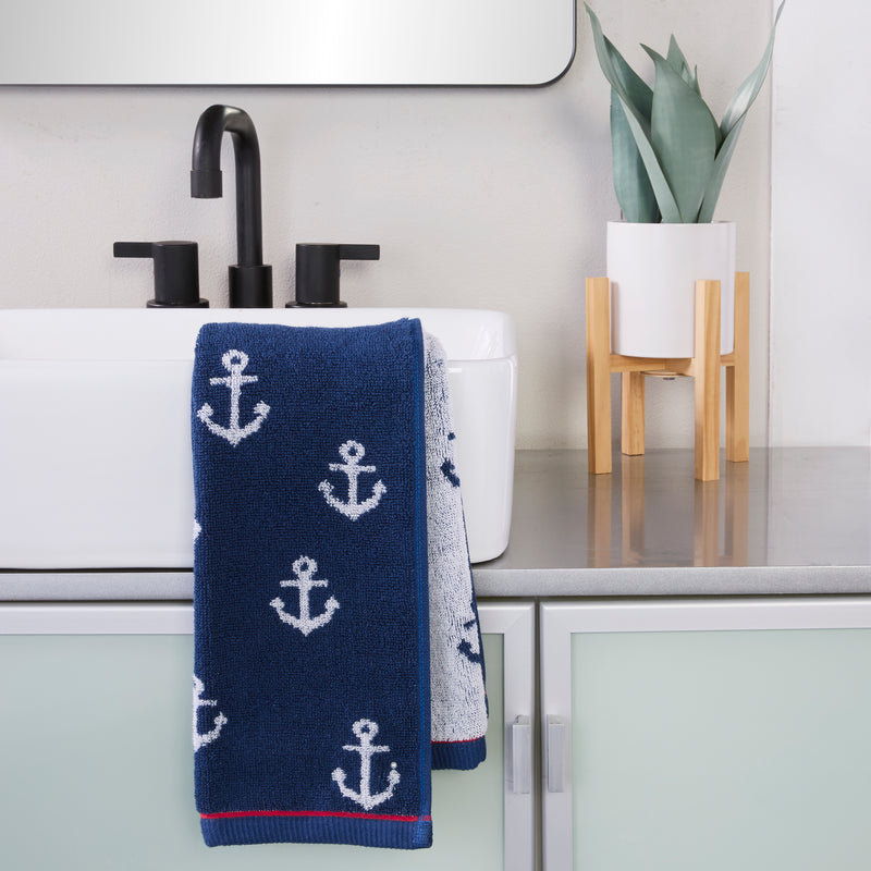 Anchor Jacquard 2-Piece Hand Towel Set, Navy