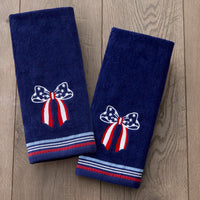 Americana Bow Embroidered 2-Piece Hand Towel Set, Navy