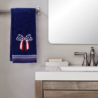 Americana Bow Embroidered 2-Piece Hand Towel Set, Navy