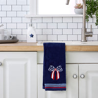 Americana Bow Embroidered 2-Piece Hand Towel Set, Navy
