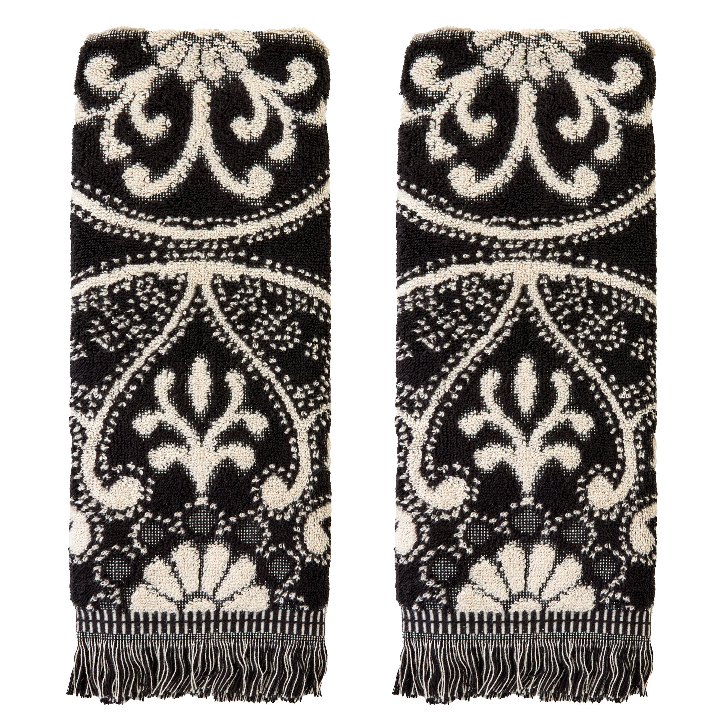 Amherst Medallion Jacquard 2-Piece Hand Towel Set, Black