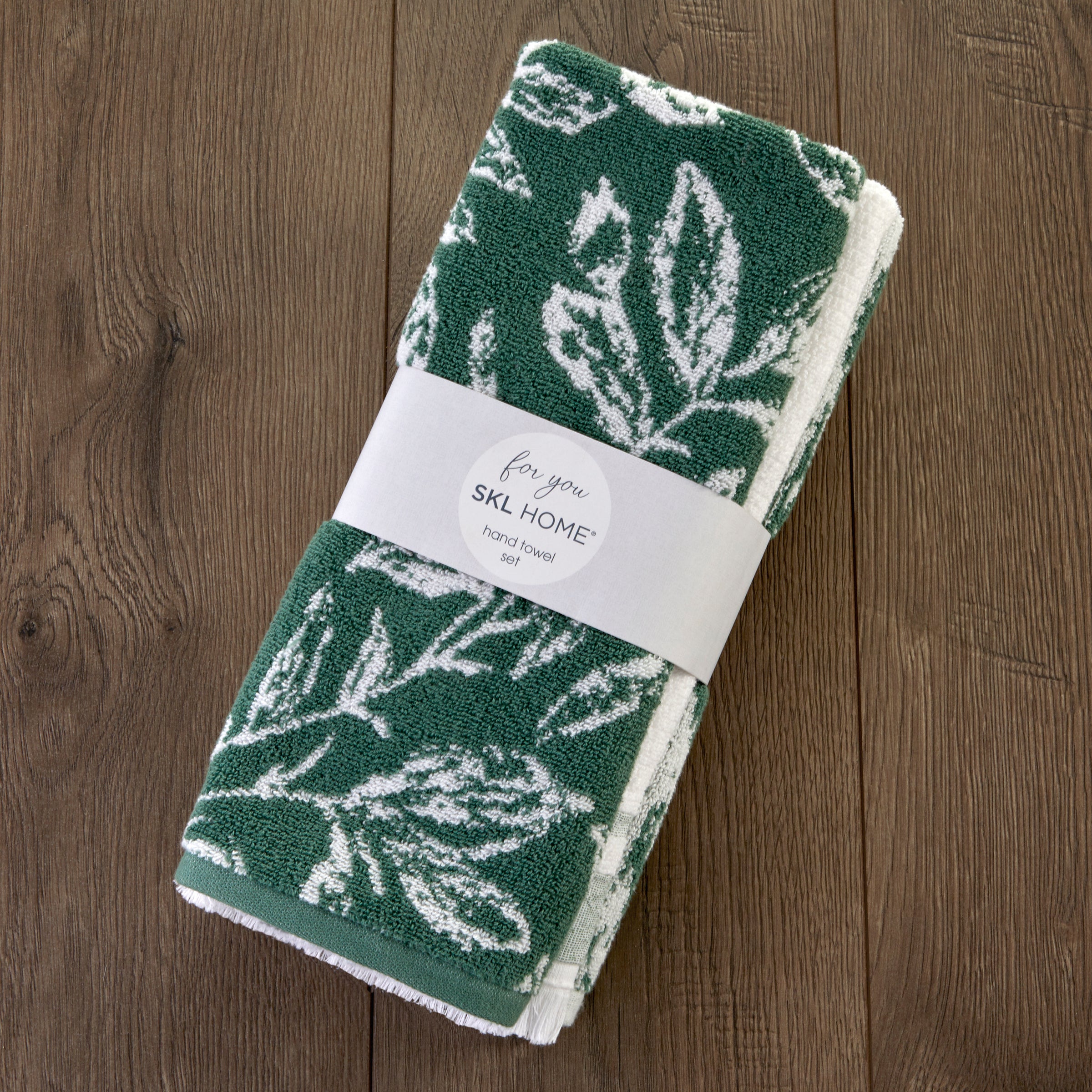 Asheville 3-Piece Turkish Cotton Hand Towel Gift Set, Evergreen/White