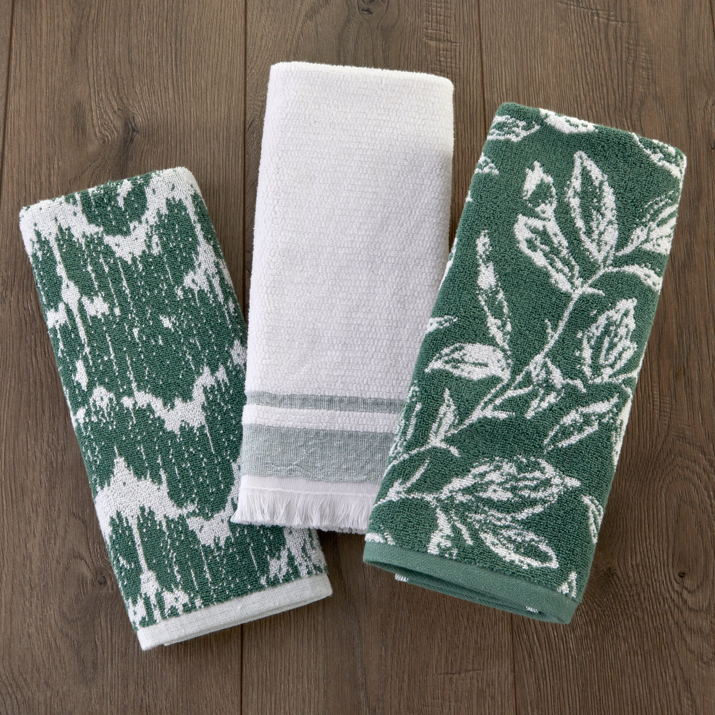 Asheville 3-Piece Turkish Cotton Hand Towel Gift Set, Evergreen/White