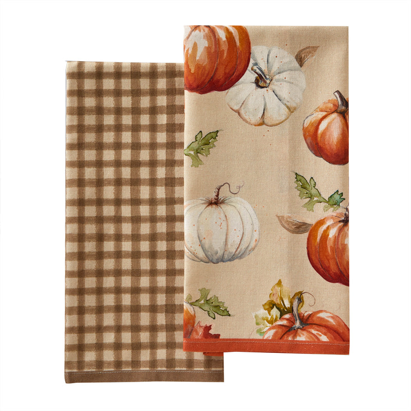 Autumn Pumpkins 2-Piece Dish Towel Set, Natural/Multi