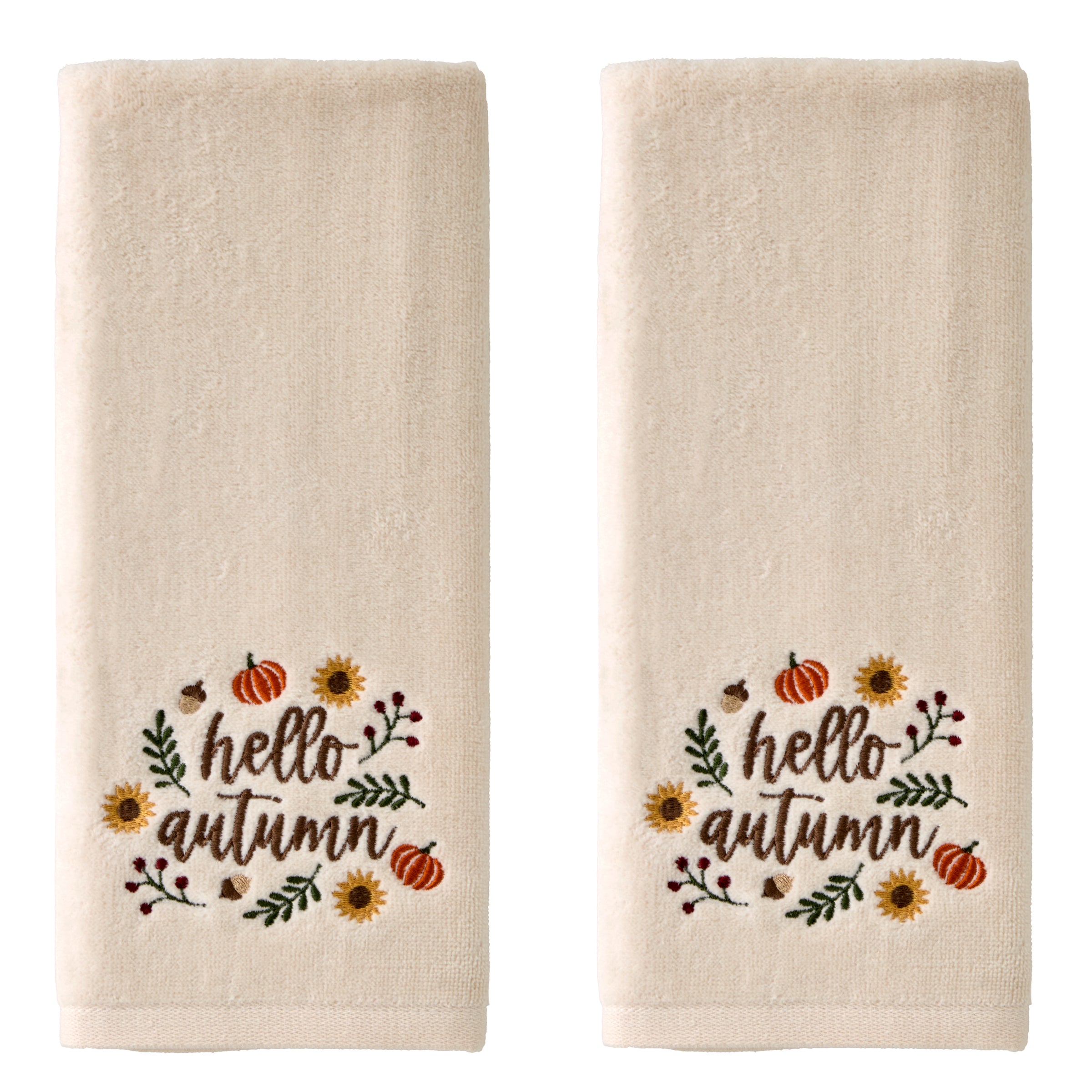 Autumn Wreath 2-Piece Hand Towel Set, Natural