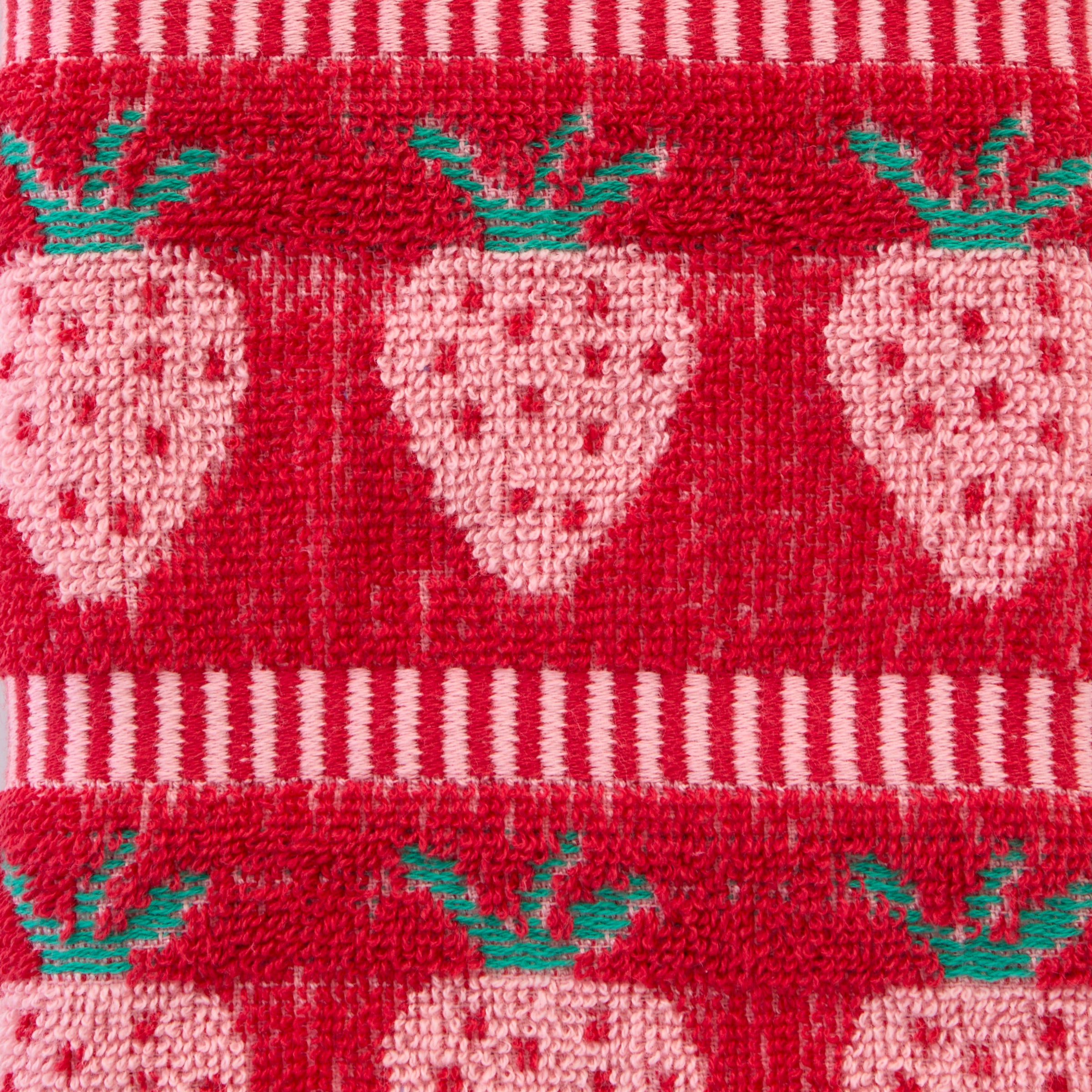 Strawberry Jacquard 2-Piece Hand Towel Set, Red/Pink
