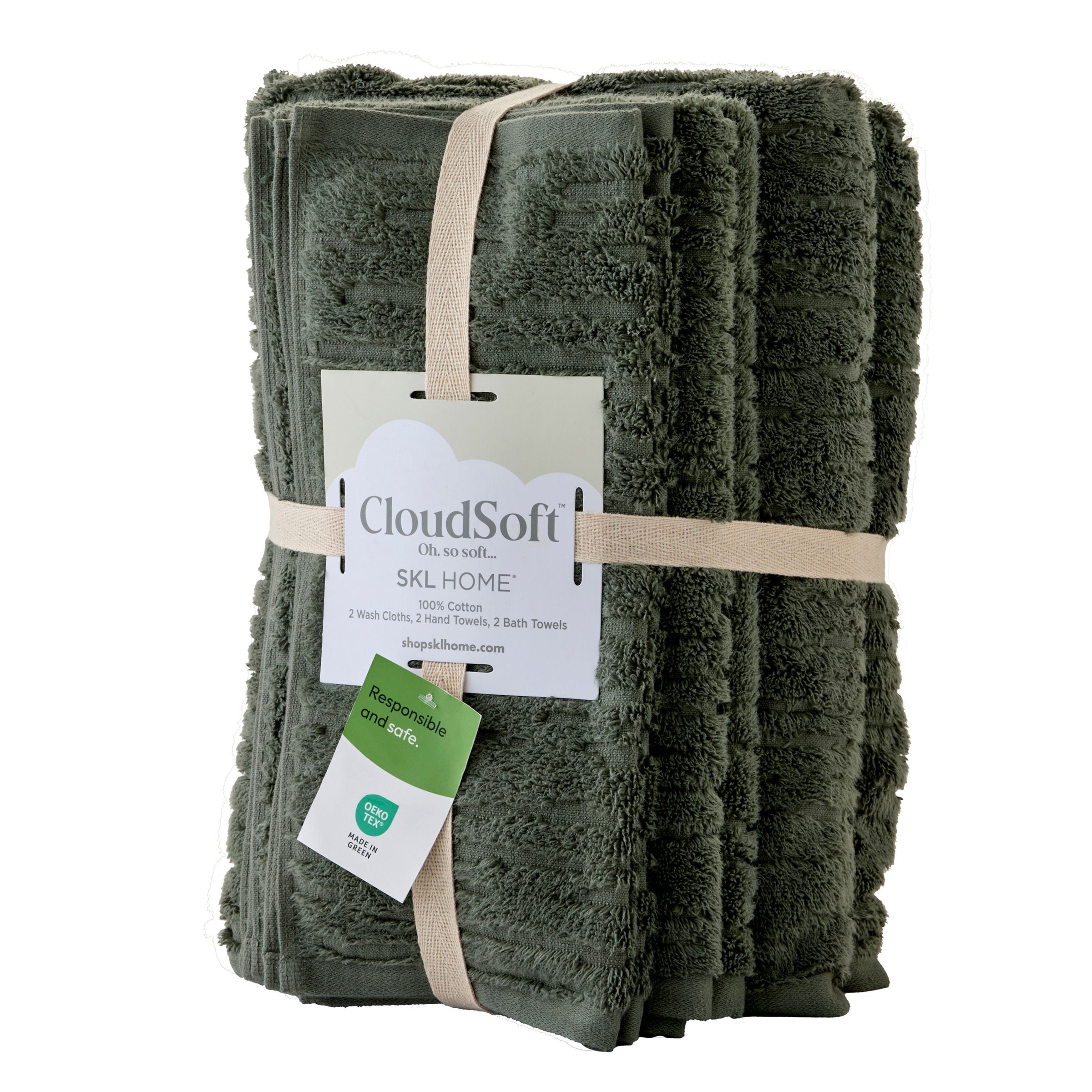 CloudSoft Cotton Luxury 6-Piece Towel Set, Green Pine