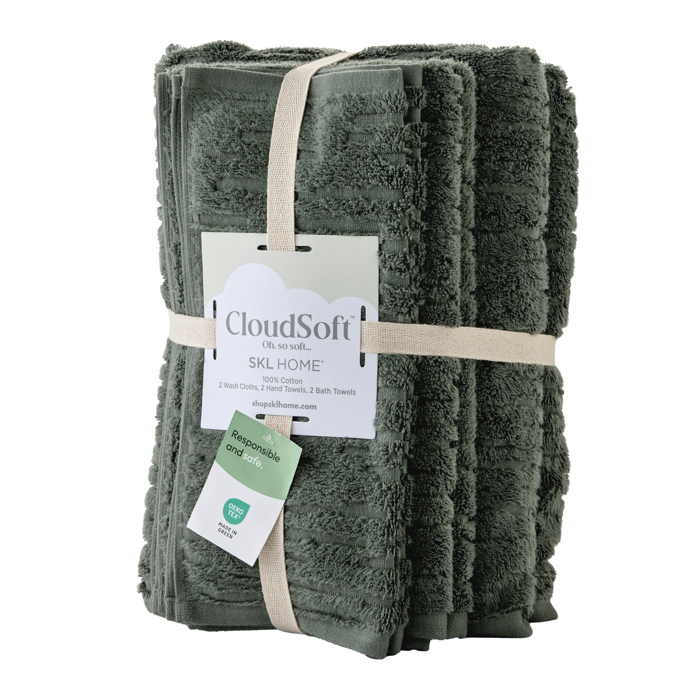 CloudSoft Cotton Luxury 6-Piece Towel Set, Green Pine