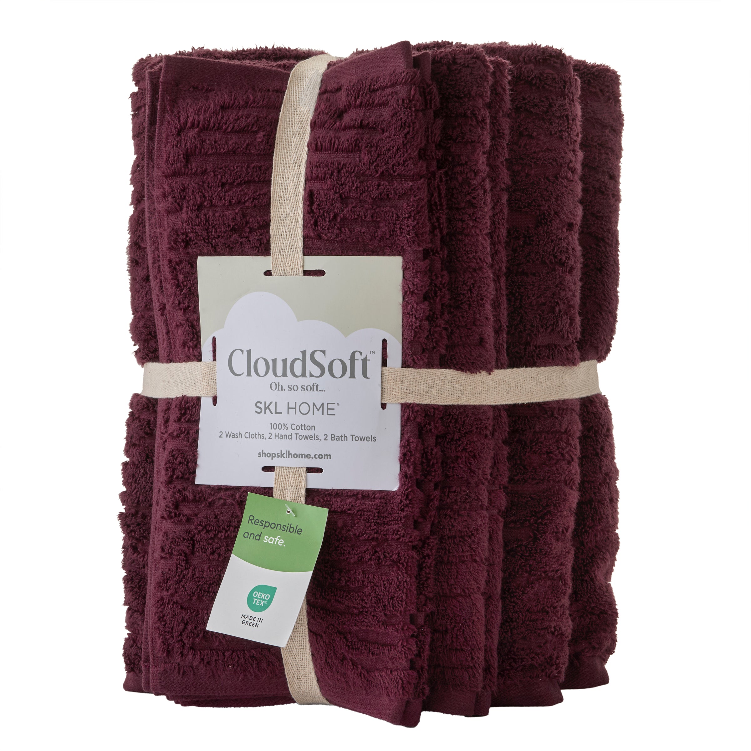CloudSoft Cotton Luxury 6-Piece Towel Set, Bordeaux