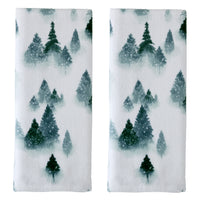 Winter Pines 2-Piece Hand Towel Set, White/Green