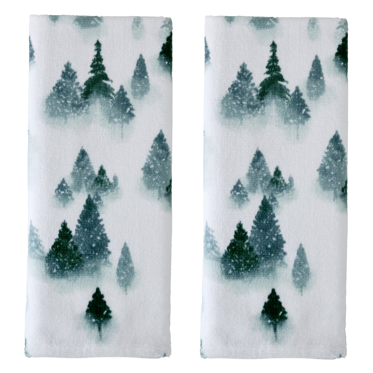 Winter Pines 2-Piece Hand Towel Set, White/Green