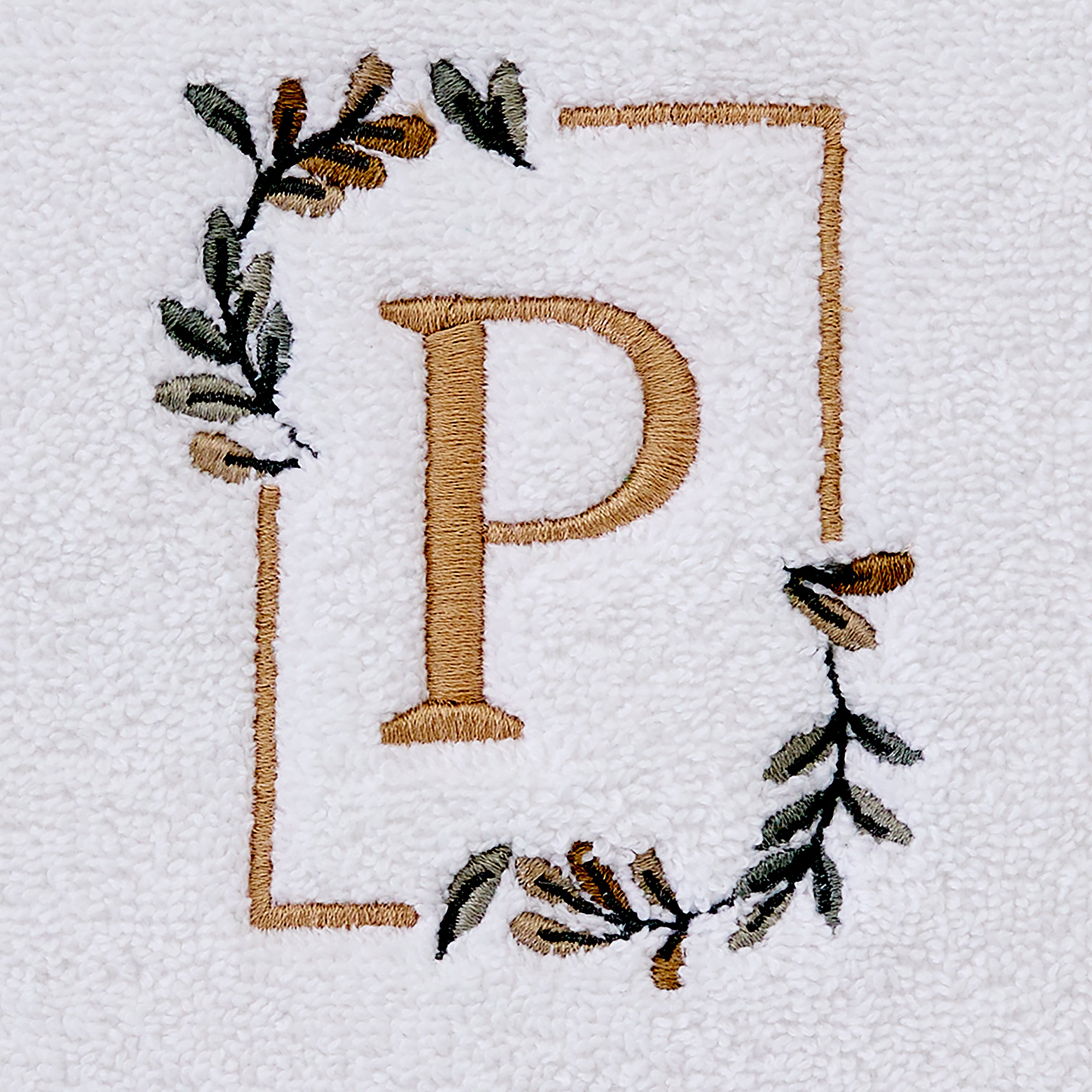 Everyday Monogram “P” 2-Piece Cotton Hand Towel Set, White
