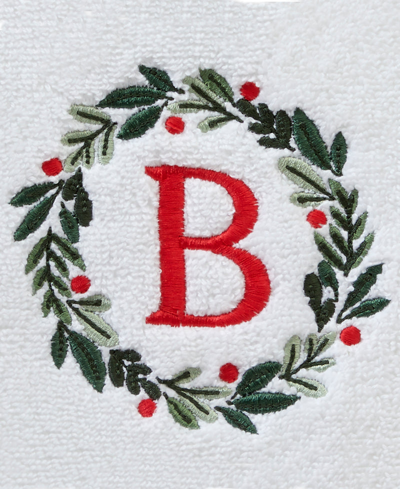 Wreath Monogram “B” 2-Piece Hand Towel Set, White