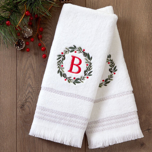 Wreath Monogram “B” 2-Piece Hand Towel Set, White