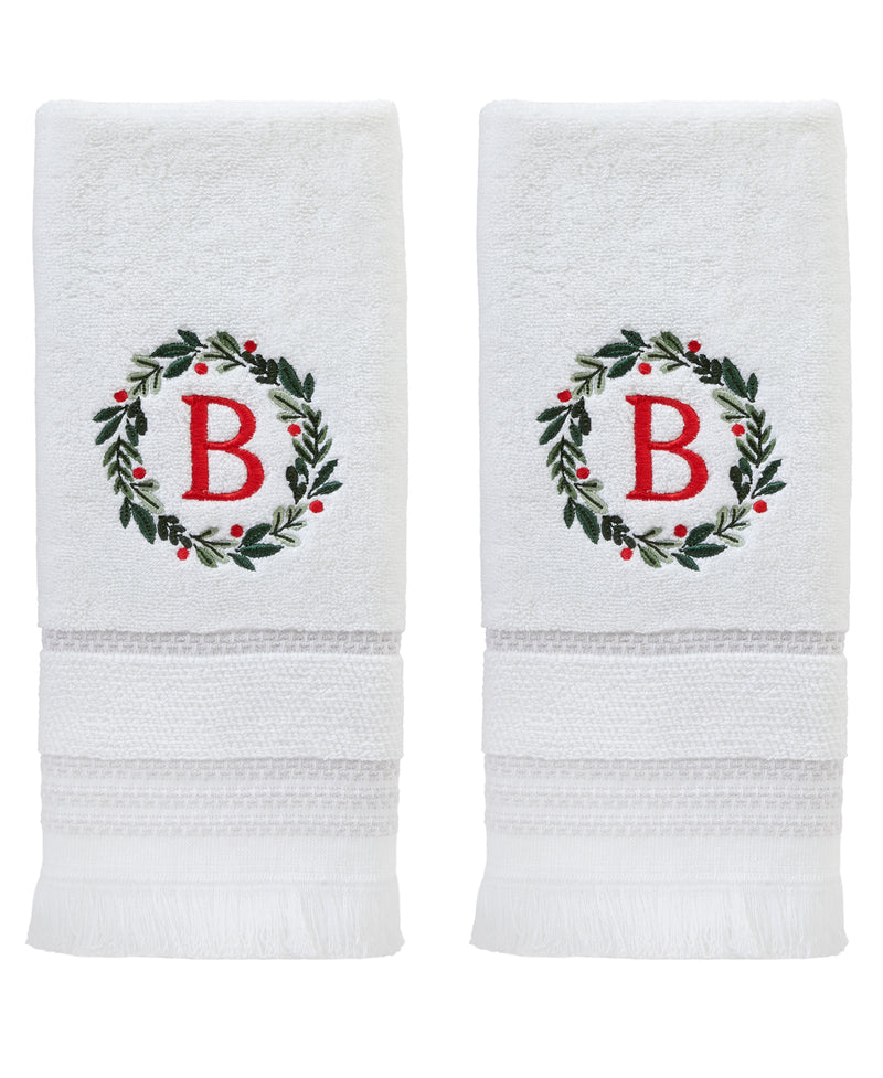 Wreath Monogram “B” 2-Piece Hand Towel Set, White