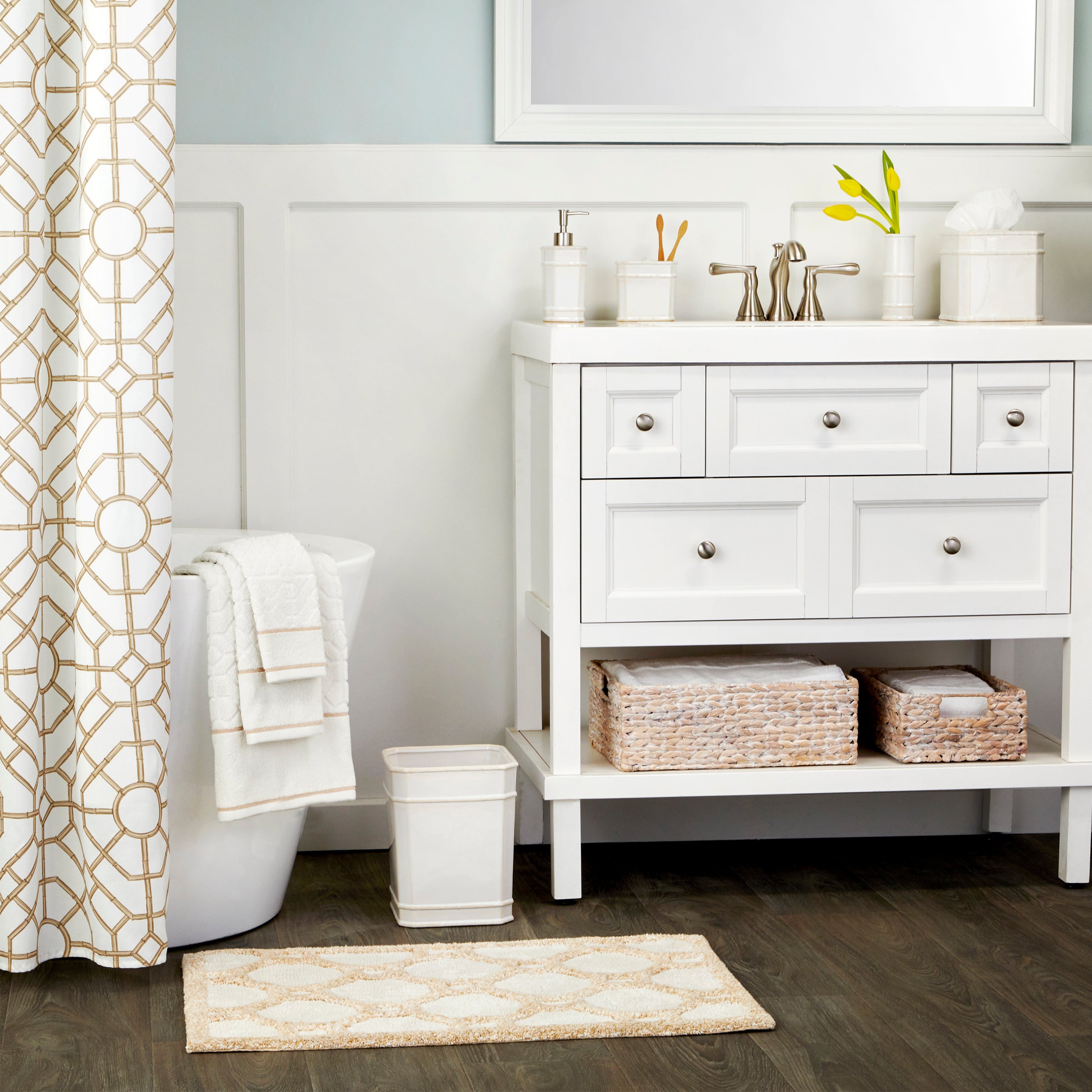 Vern Yip by SKL Home Bamboo Lattice Fabric Shower Curtain, 54"x78", Natural