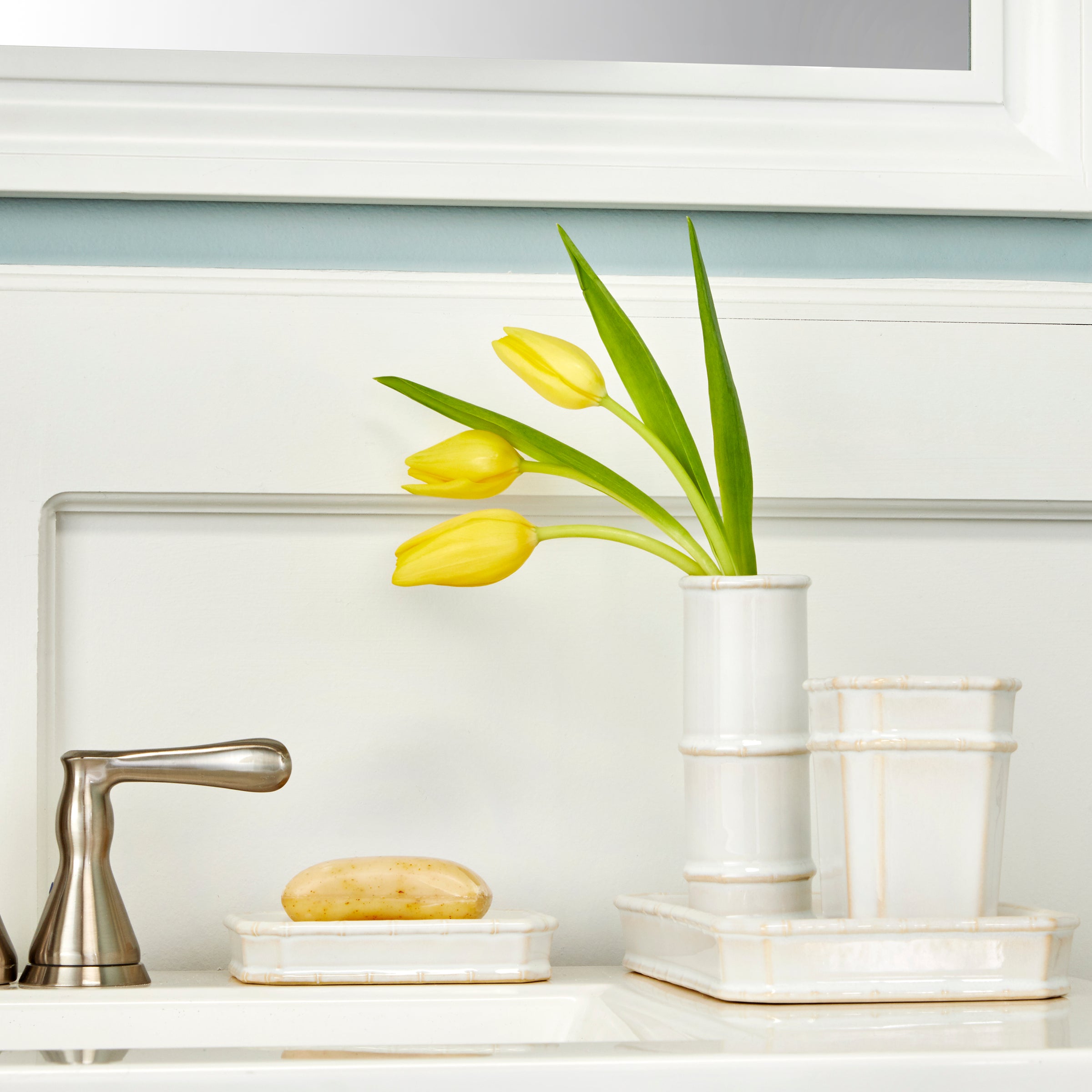 Vern Yip by SKL Home Bamboo Lattice Vanity Tray, White/Ecru