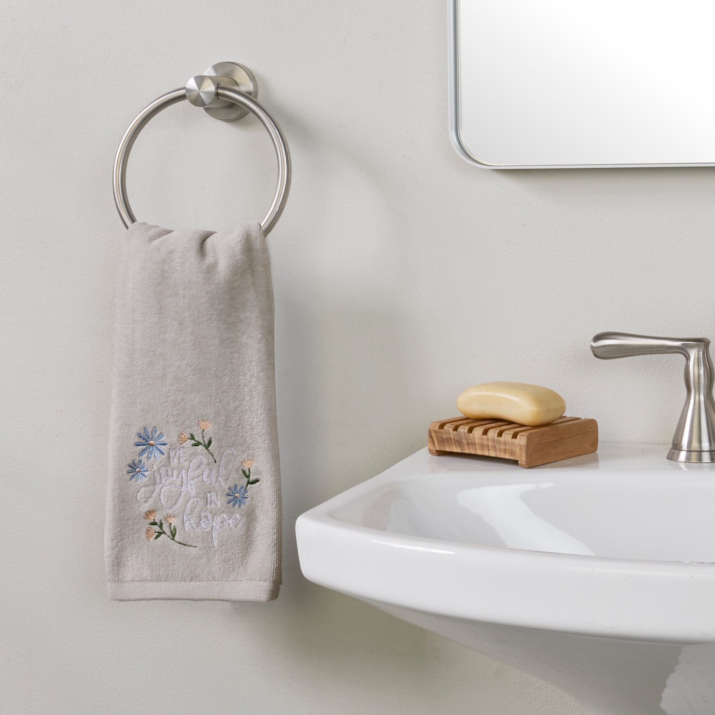 Be Joyful In Hope 2-Piece Hand Towel Set, Gray