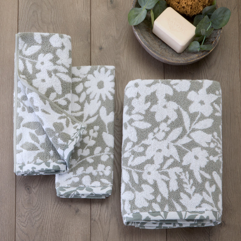 Bedford Floral Jacquard Bath Towel, Sage
