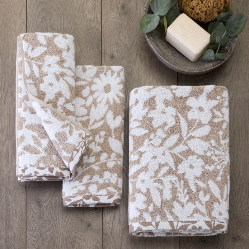 Bedford Floral Jacquard 2-Piece Hand Towel Set, Tan