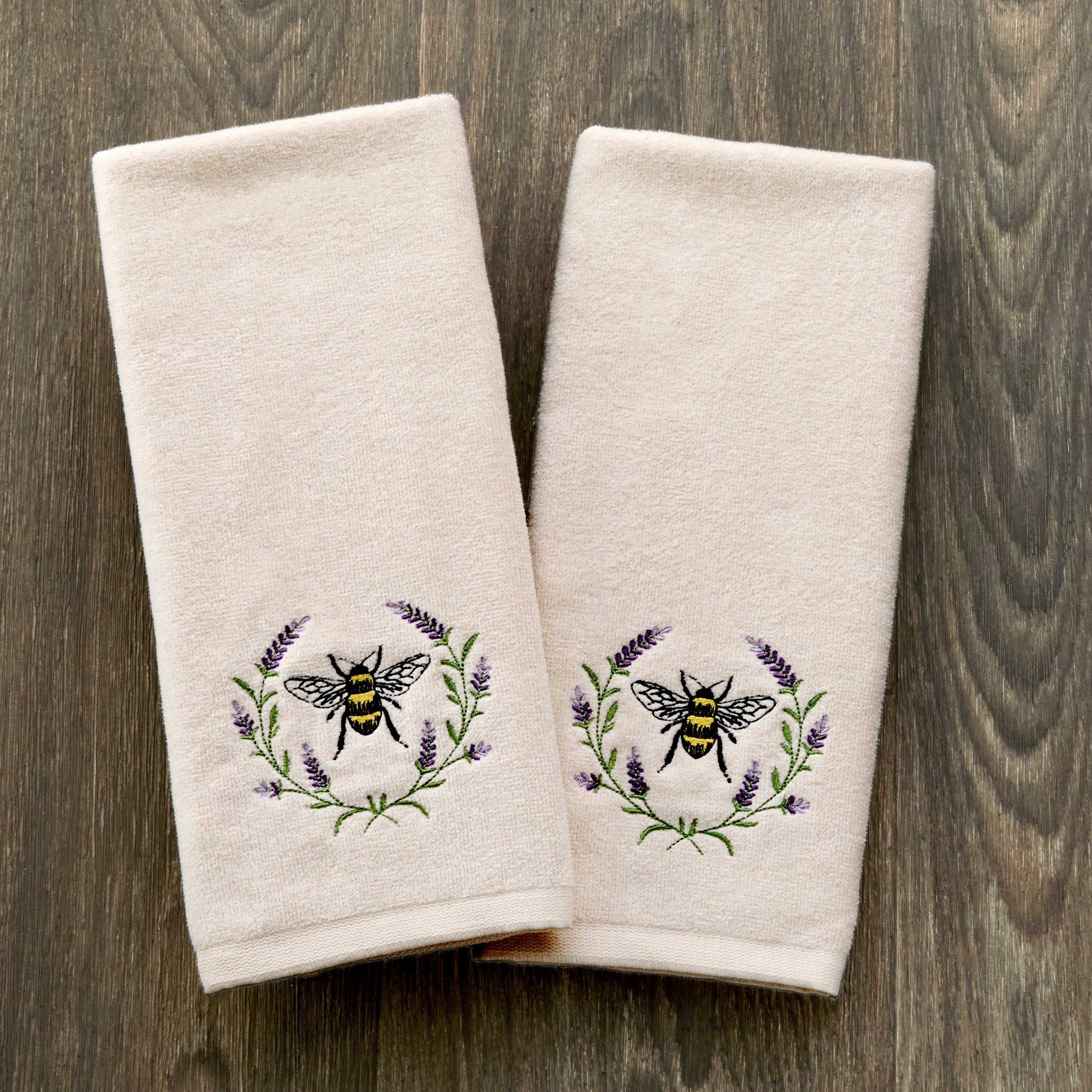 Bee Lavender 2-Piece Hand Towel Set, Natural