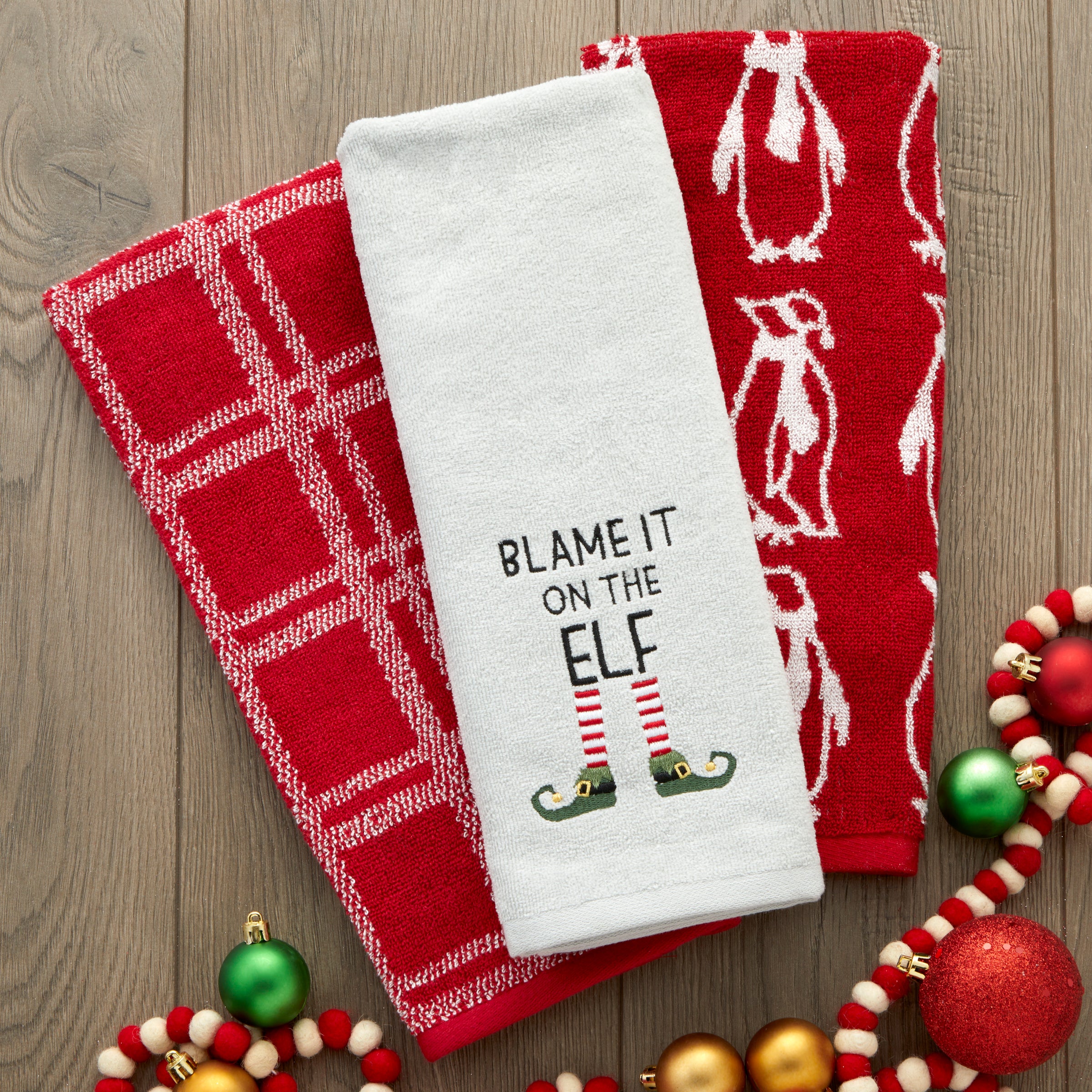 Blame It On the Elf 2-Piece Hand Towel Set, Gray