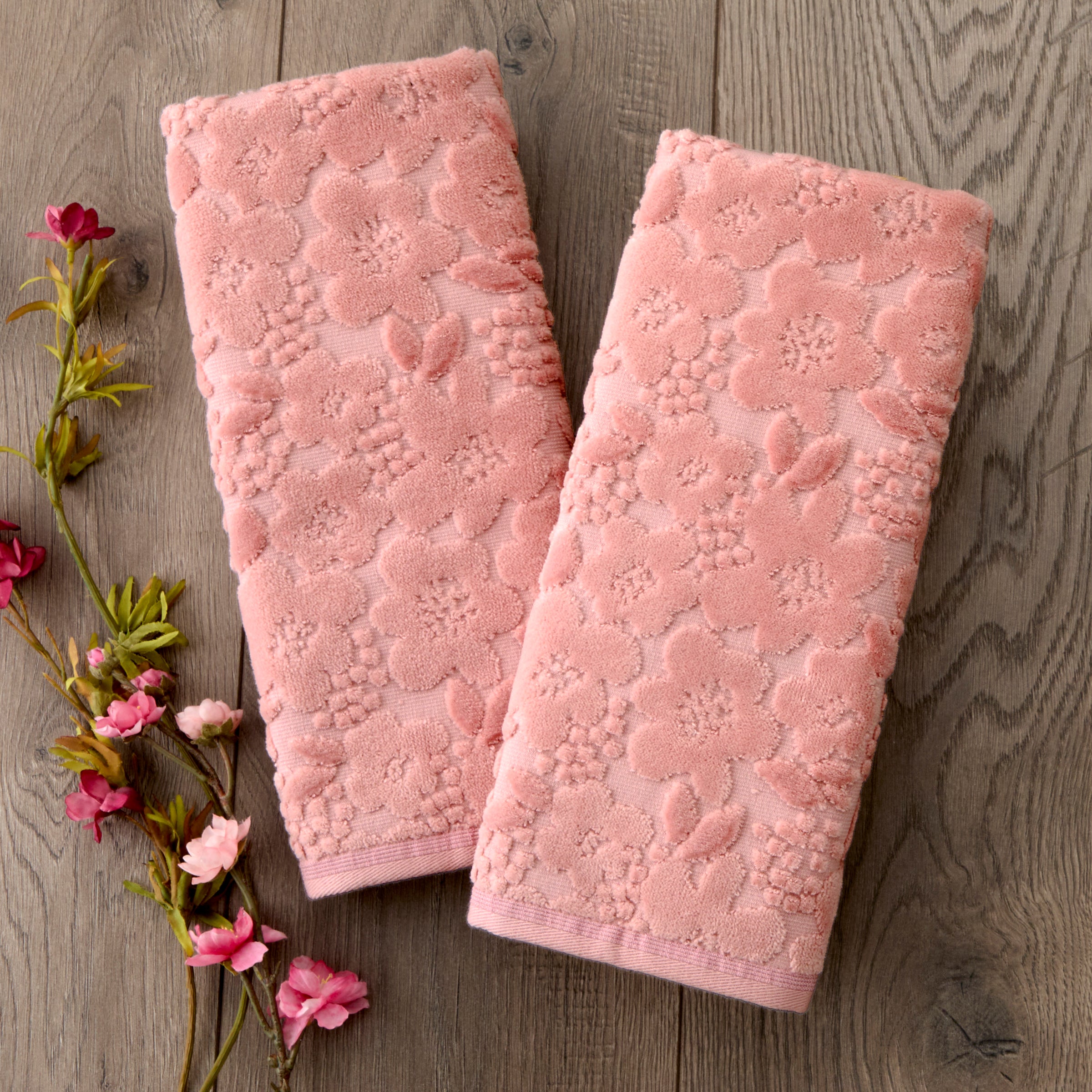 Blossom Floral 2-Piece Hand Towel Set, Blush