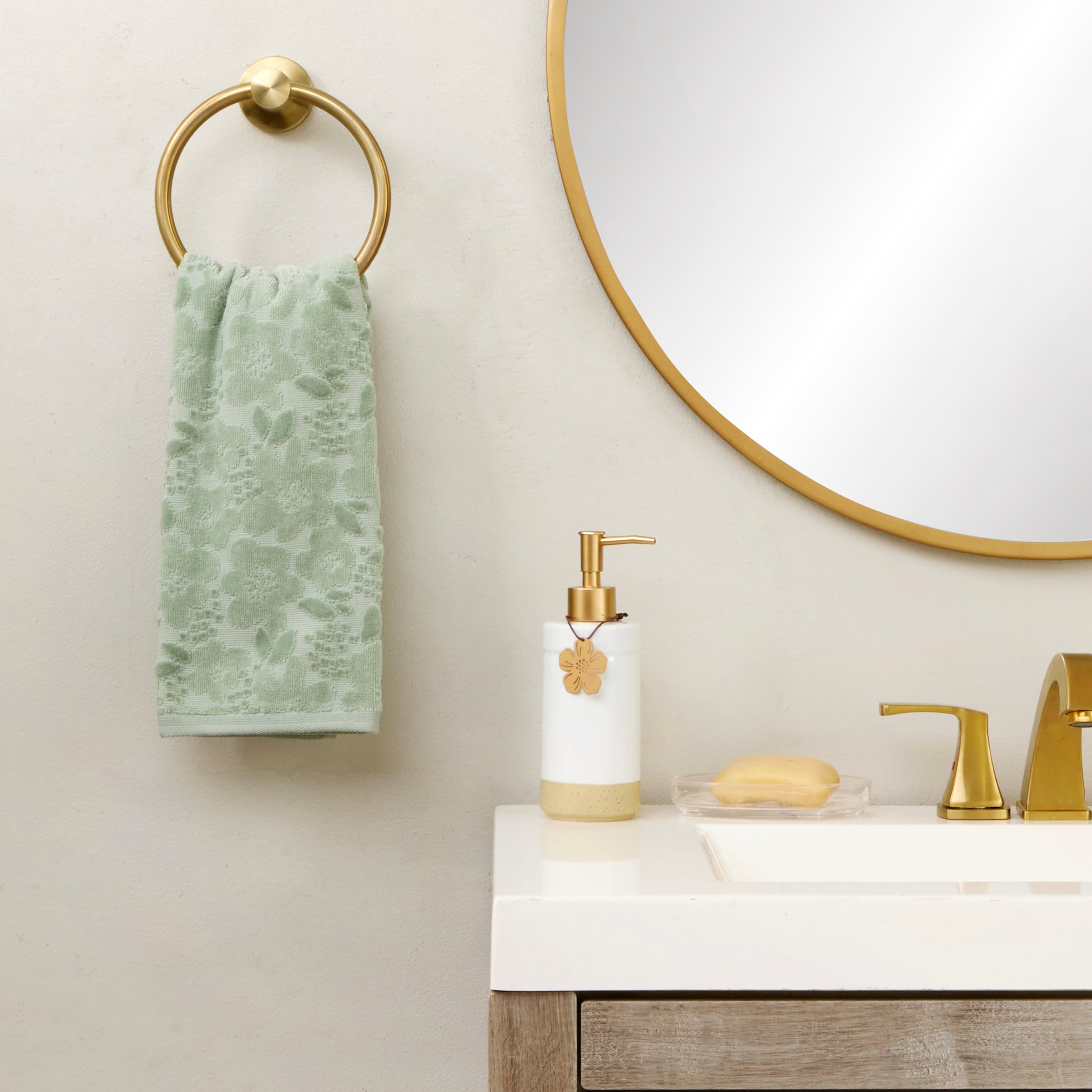 Blossom Floral 2-Piece Hand Towel Set, Sage