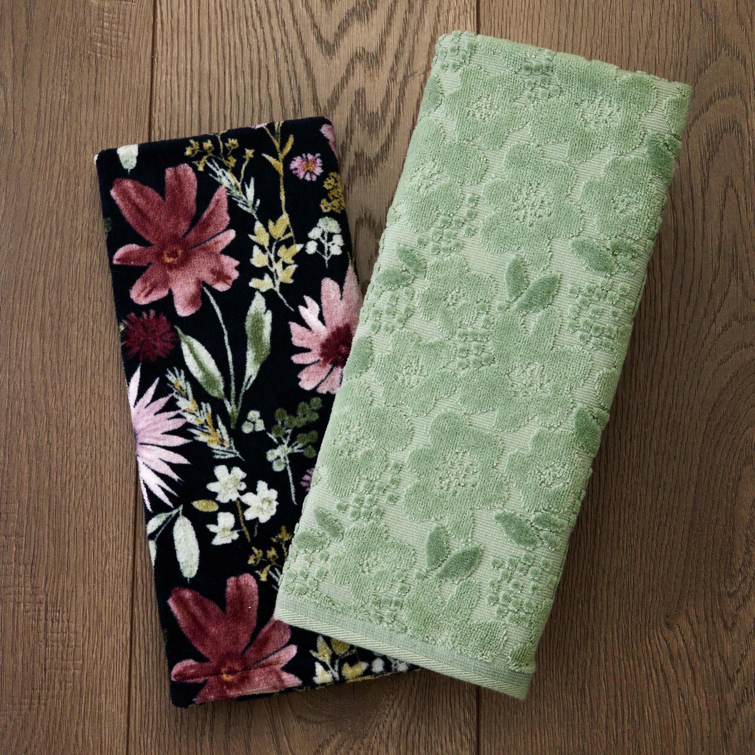 Blossom Floral 2-Piece Hand Towel Set, Sage