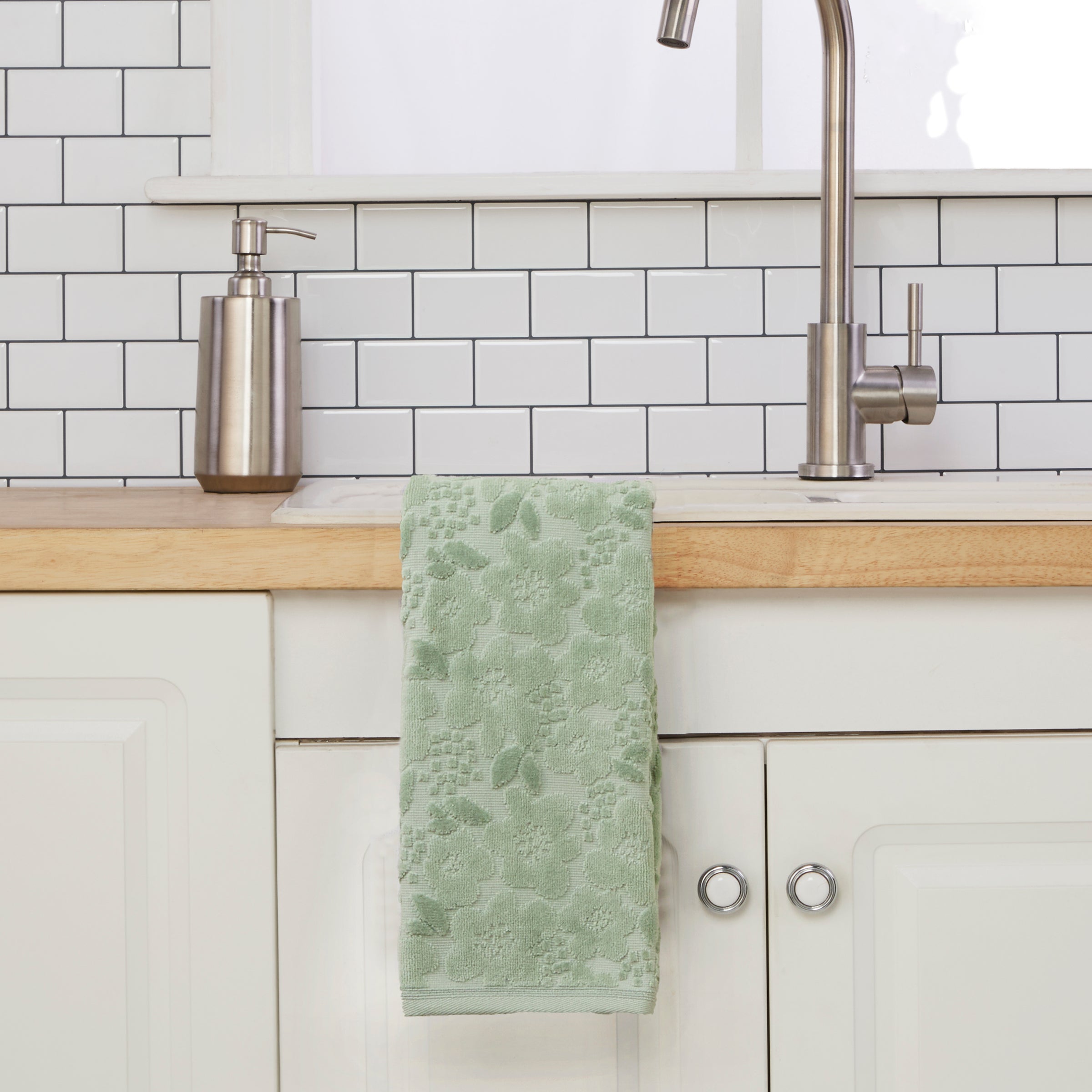 Blossom Floral 2-Piece Hand Towel Set, Sage