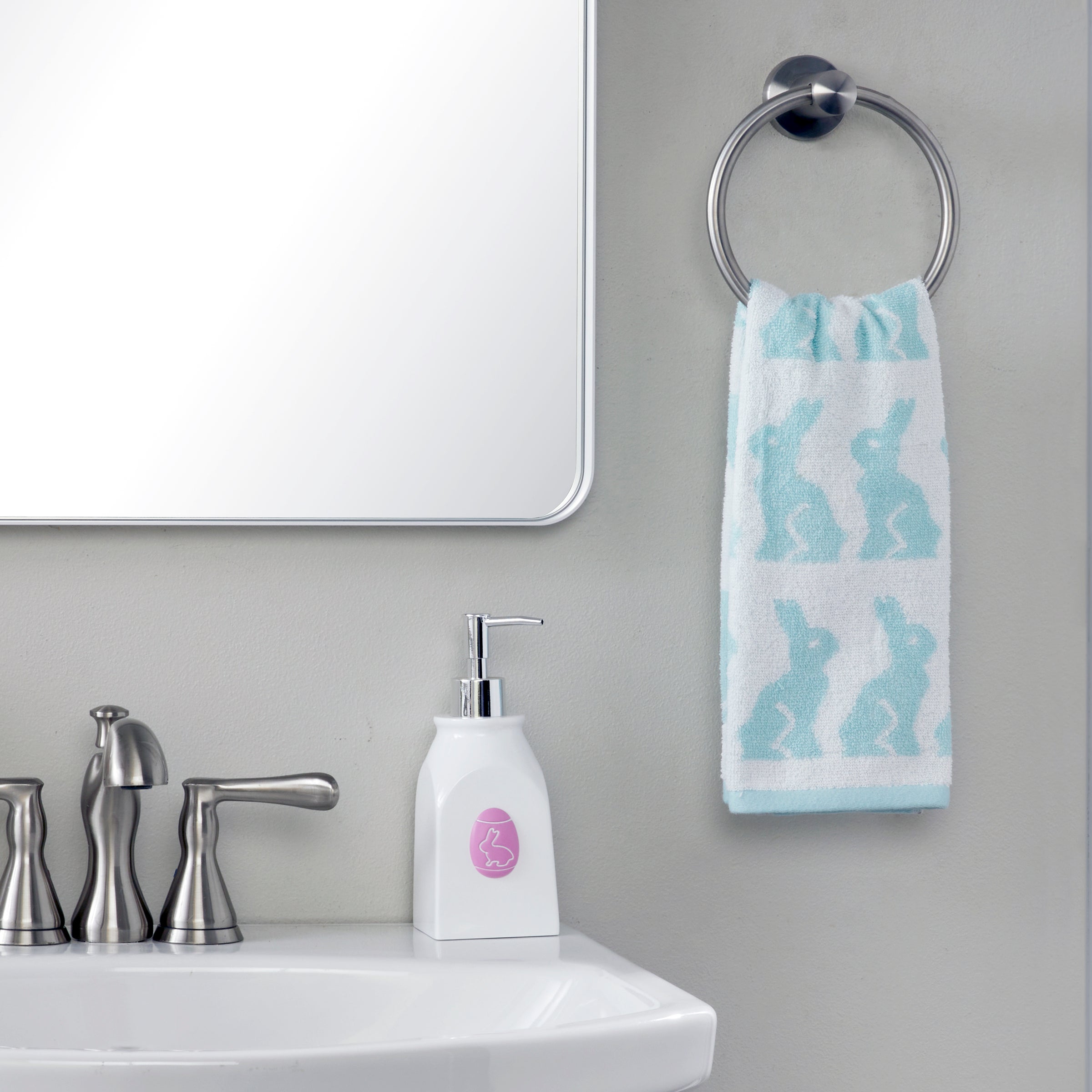 Bunny Jacquard 2-Piece Hand Towel Set, Aqua