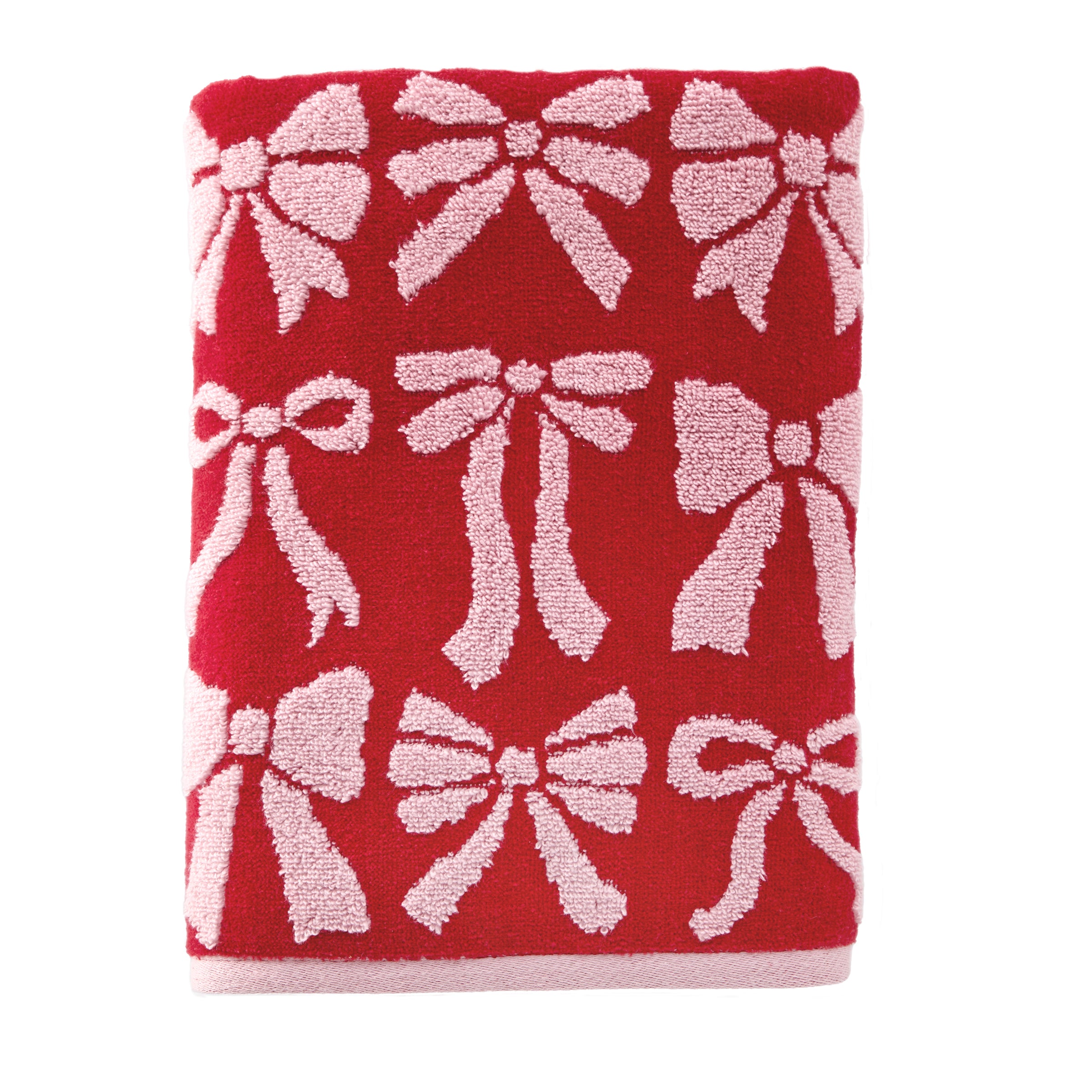 Bow Jacquard Bath Towel, Red/Pink