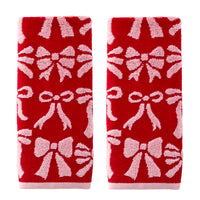 Bow Jacquard 2-Piece Hand Towel Set, Red/Pink