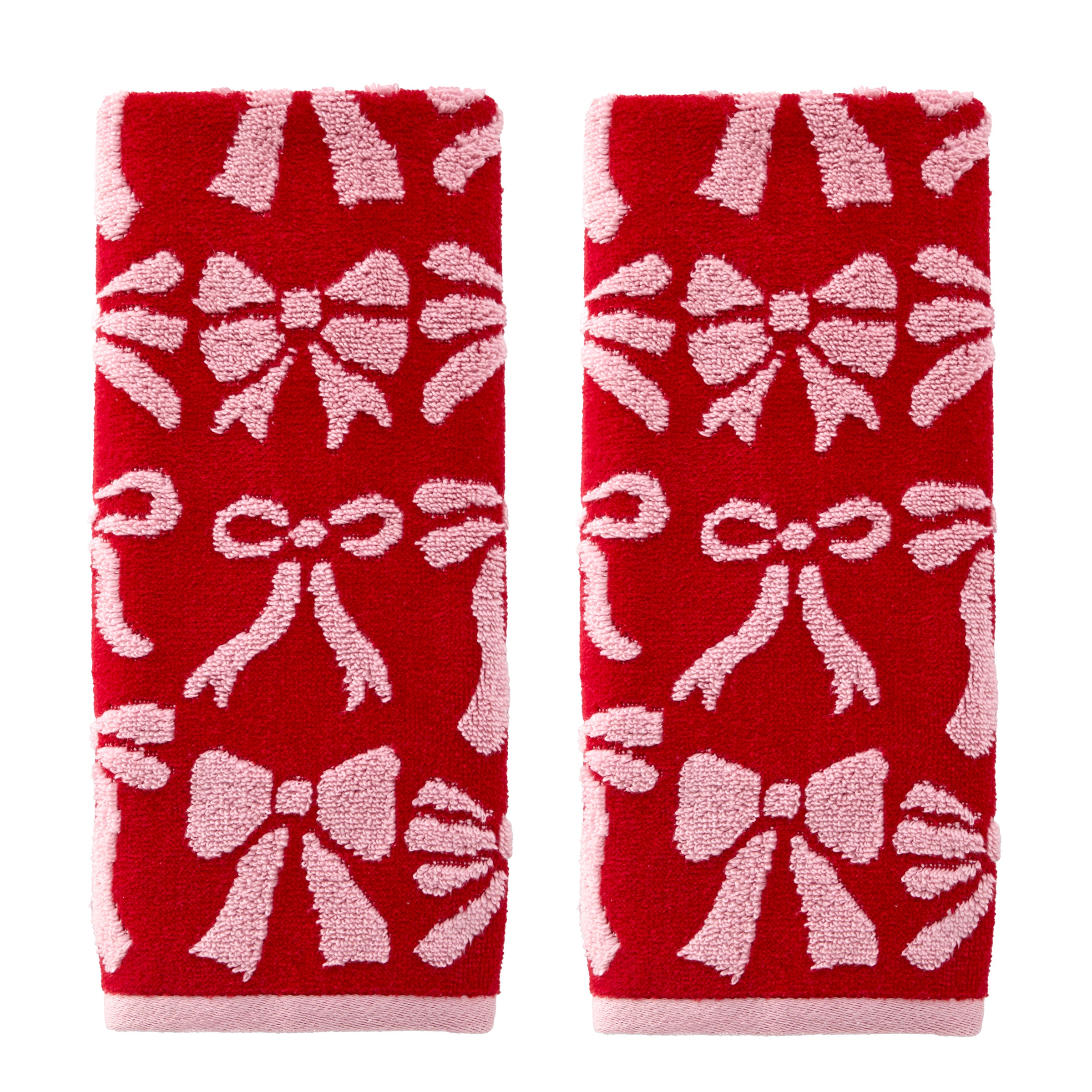 Bow Jacquard 2-Piece Hand Towel Set, Red/Pink