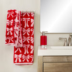 Bow Jacquard 2-Piece Hand Towel Set, Red/Pink