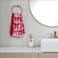 Bow Jacquard 2-Piece Hand Towel Set, Red/Pink